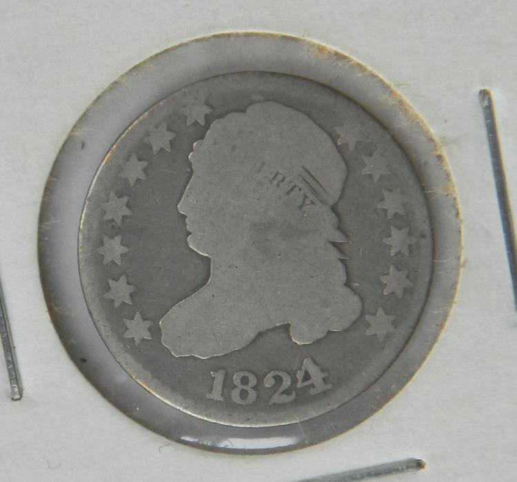 1824/2 US CAPPED BUST DIME JR-1 Scarce Variety, G-VG