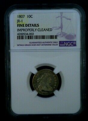 1807 Draped Bust Silver Dime JR-1 NGC Fine Details Improperly Cleaned  001