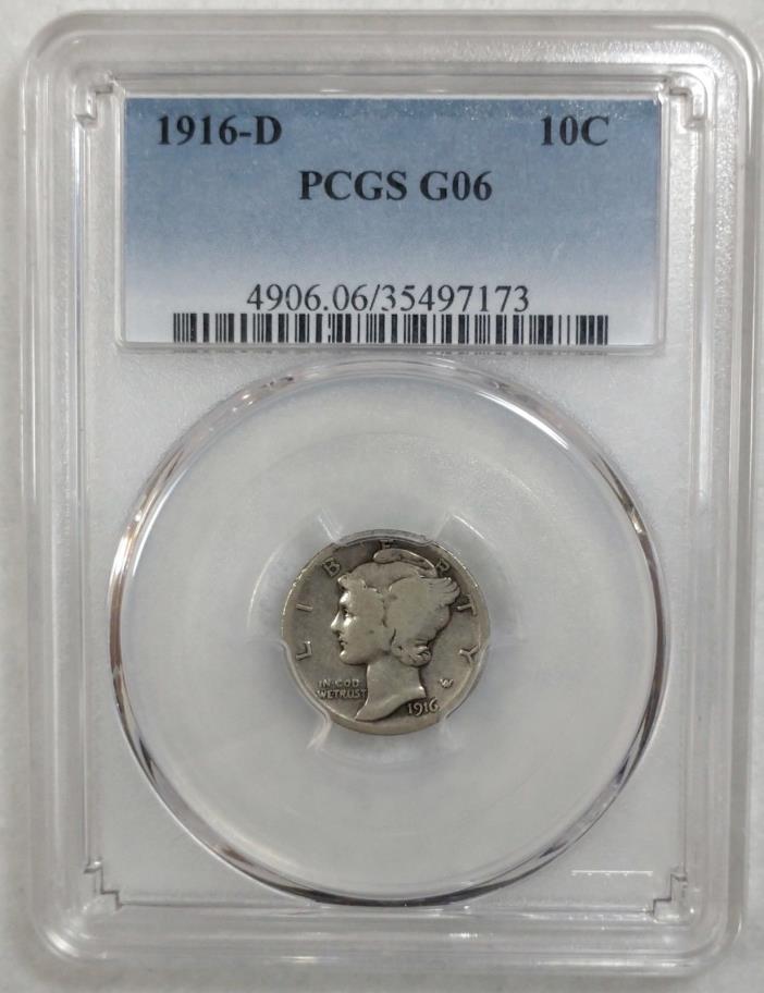 1916-D Mercury Dime - PCGS G6 - Low Mintage - Graded Key Date Coin