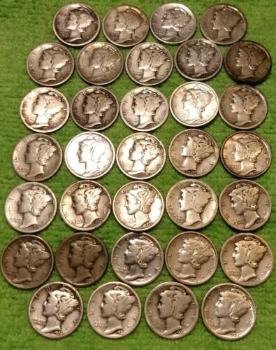Mercury Dimes 33 Coin Lot 1916PS-1934D 1917PDS 1920PDS 1926PDS 1927PDS 1931D