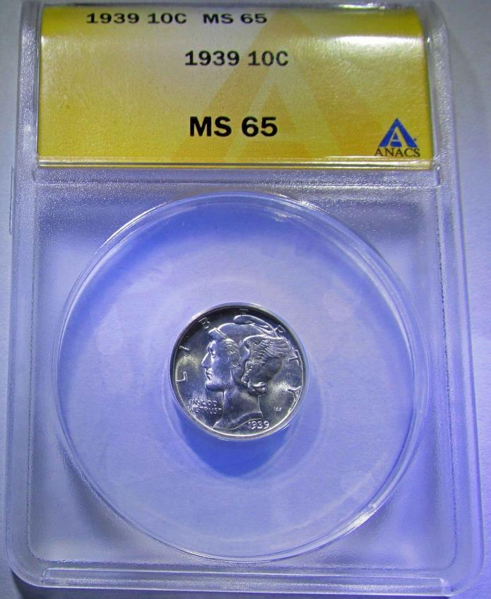 1939 Mercury Dime Anacs MS65!