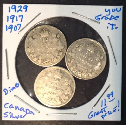 1929, 1917, 1907 10C Canadian Silver Dimes