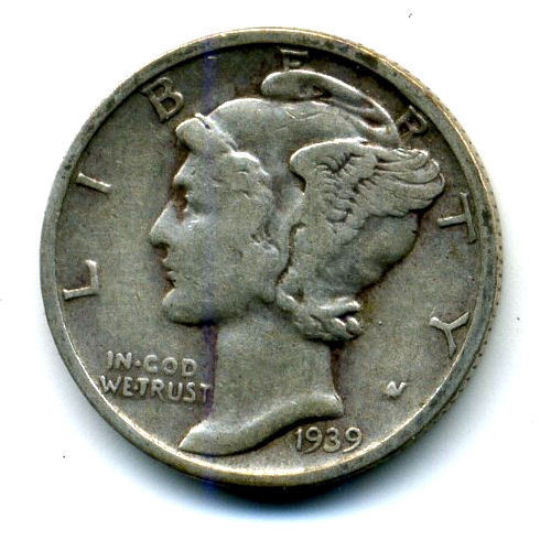 1939 S Mercury Head Dime 90% .900 Silver US 10 Cent U.S American 10c Coin #1076
