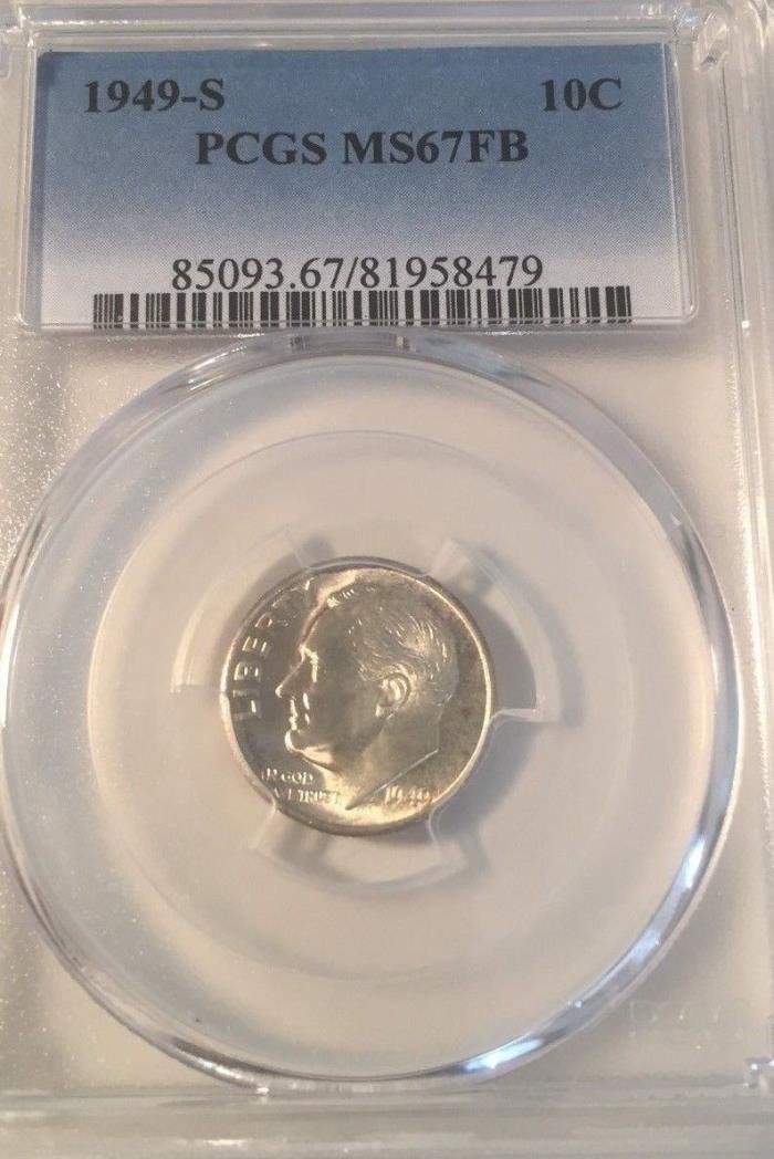 1949 S Roosevelt Dime 10c ~ PCGS MS67 FB ~ FULL BANDS