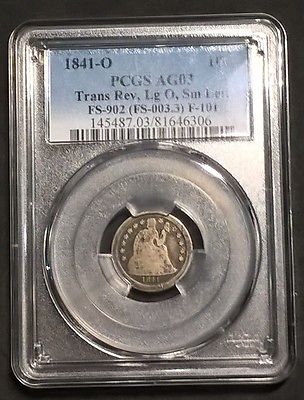 1841-O  Liberty Seated Dime  PCGS AG3  Closed Buds  Lg O Sm Letters  F-101