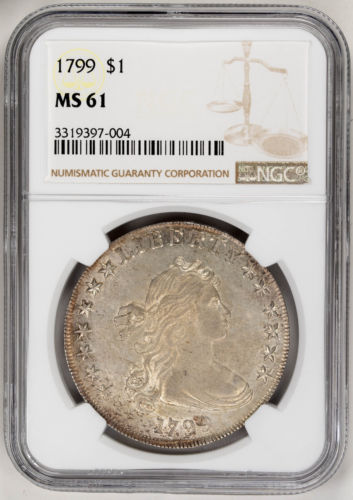 1799 $1 Draped Bust Dollar BB-167, B-14, R.2 7X6 Obverse stars - NGC MS61
