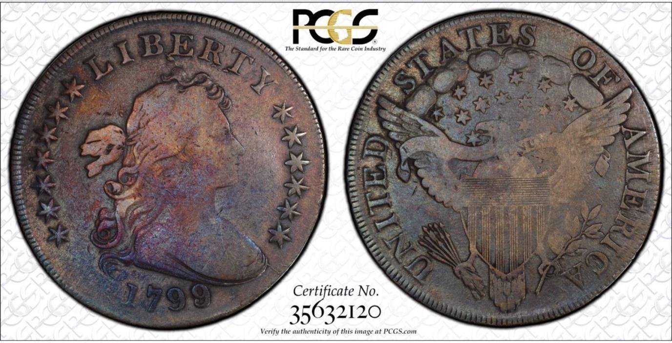 1799/8 Bust Dollar, B-2, BB-143, PCGS VG Details Fantastic Color!-From VDB Coins