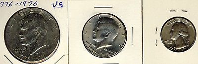 1776-1976 BI-CENTENNIAL IKE $1.00 KENNEDY 50¢ WASHINGTON 25¢ CIRCULATED