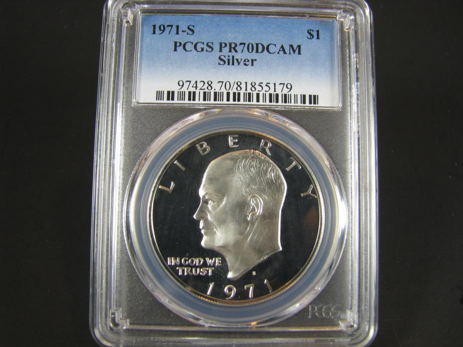 1971 S Eisenhower Silver Dollar PCGS Pf 70 Dcam , Nice Coin 