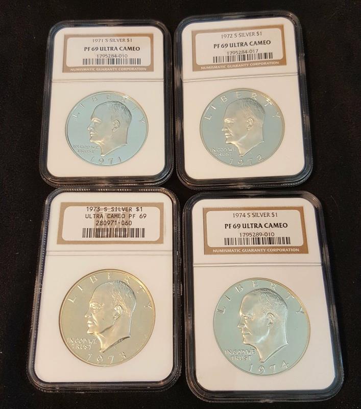 1971 1972 1973 1974 S Silver EISENHOWER DOLLAR PCGS PR69ULTRACAM TOP POP! +++++