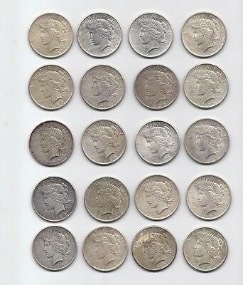 90% Silver Lot Mixed Roll of 20 Peace Dollars All 1925