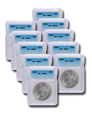 Pre 1921 Silver Morgan Dollar ICG MS64 S$1 Lot of 10 Mixed Dates and Mint Marks
