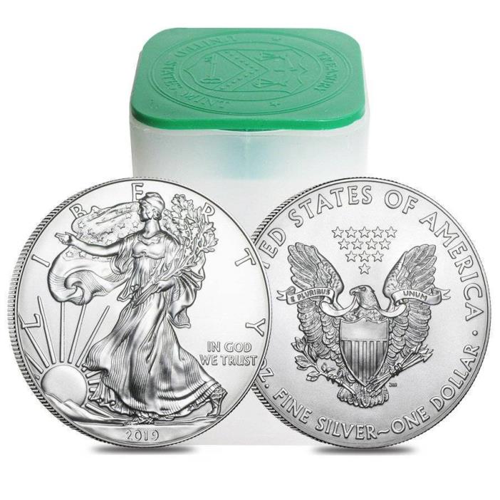 SALE. 2019 SILVER AMERICAN U.S. EAGLES. FULL MINT TUBE OF 20 COINS.  IN STOCK.