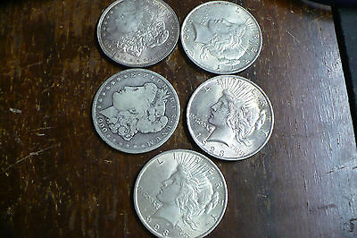 (5) Morgan and Peace Silver Dollars