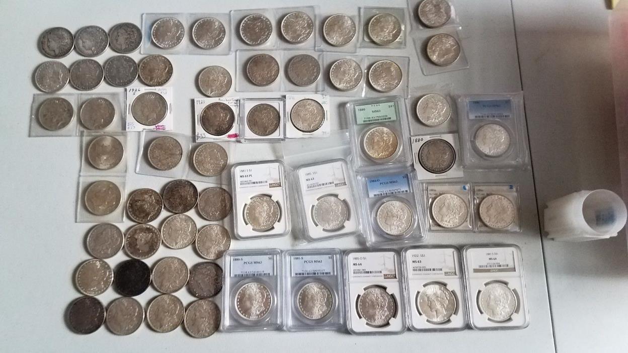 Huge Silver dollar collection,Morgans,Peace,BU,PL, more! Free shipping! NGC PCGS