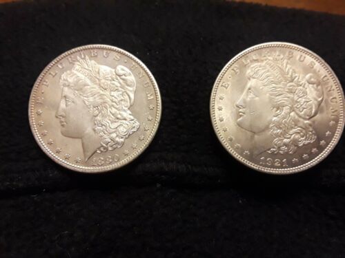 2 Morgan Silver Dollars.1880 S, 1921 Very nice coins.