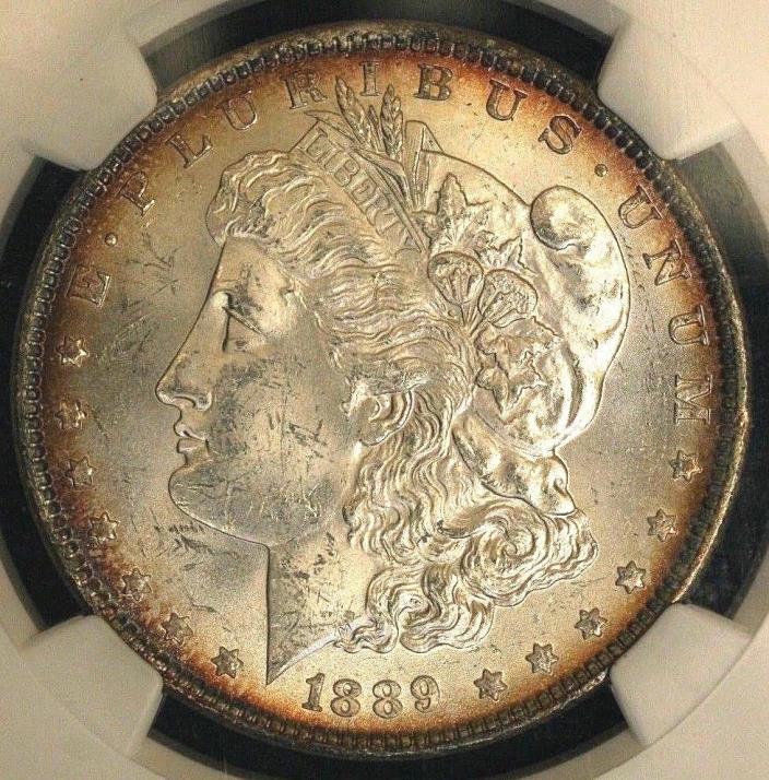 1889-P Morgan Silver Dollar NGC MS63 COLOR! Obverse/Reverse Attractive Rim Tone!