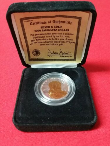 BUY IT NOW SILVER (.999 PURE)&GOLD (24K) 2000 SACAGAWEA DOLLAR THE MORGAN MINT