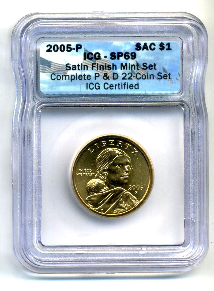 ICG SP69 2005 P Sacagawea Golden Dollar GEM Uncirculated SATIN FINSH COIN#217