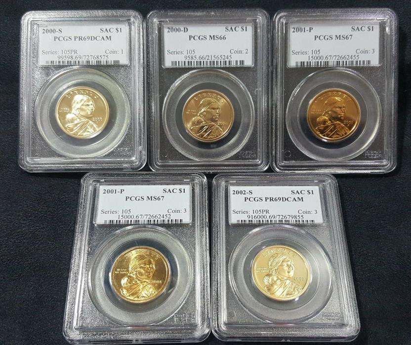 2000-D 2000-S 2x2001-P 2002-S Set of 5 $1 Sacagawea Native American PCGS SAC$1