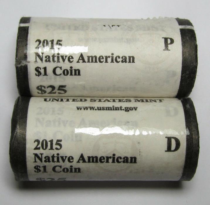2015-P & 2015-D Native American / Sacagawea Dollars BU Roll Set of 2 Mint Rolls
