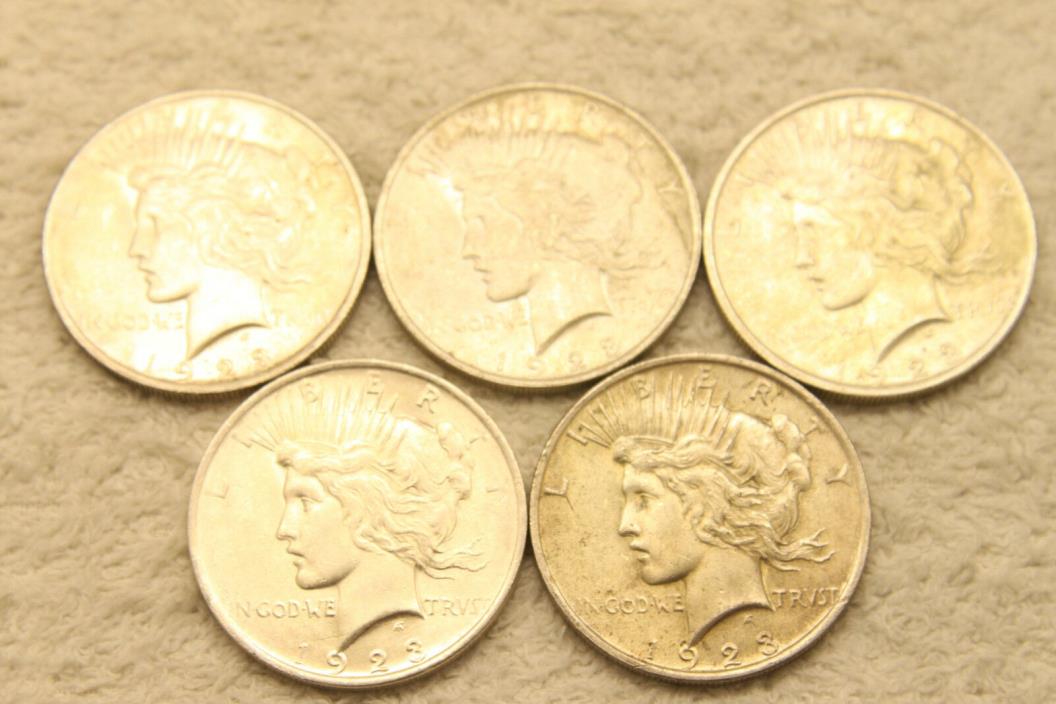 Lot of 5 UNC Silver Peace Dollars 1923 #11