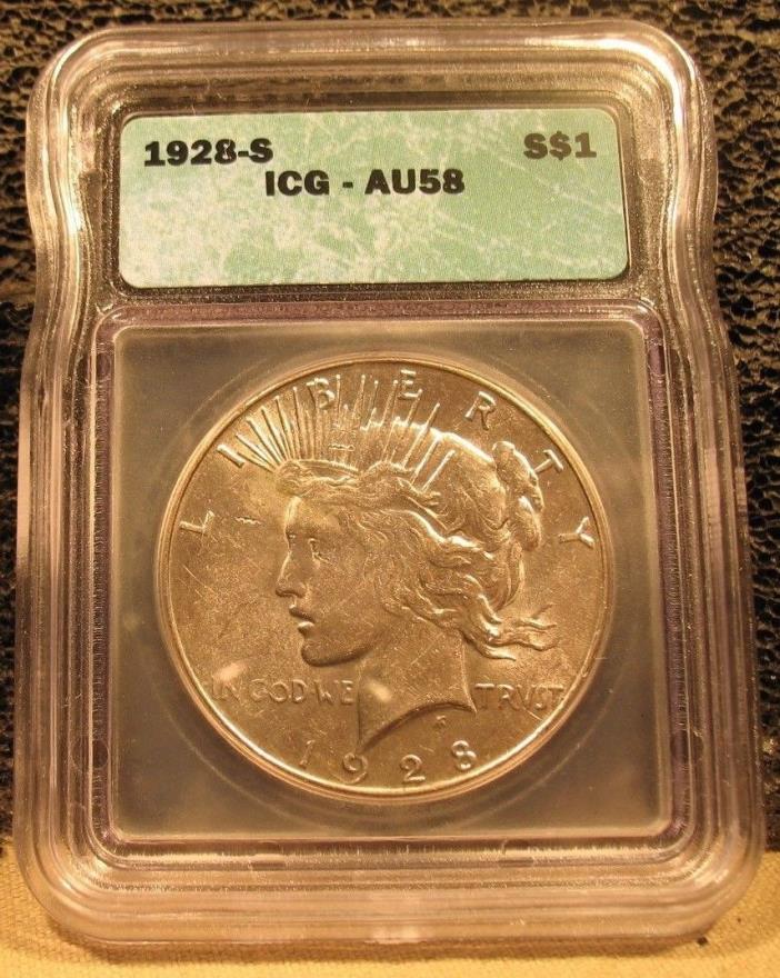 1928S Peace Dollar - AU58 - ICG