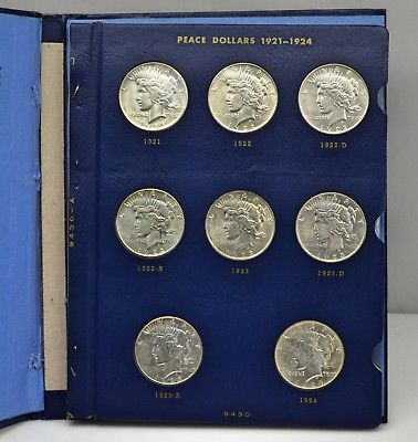Complete Silver Peace Dollar Set XF to BU in Whitman Bookshelf Album
