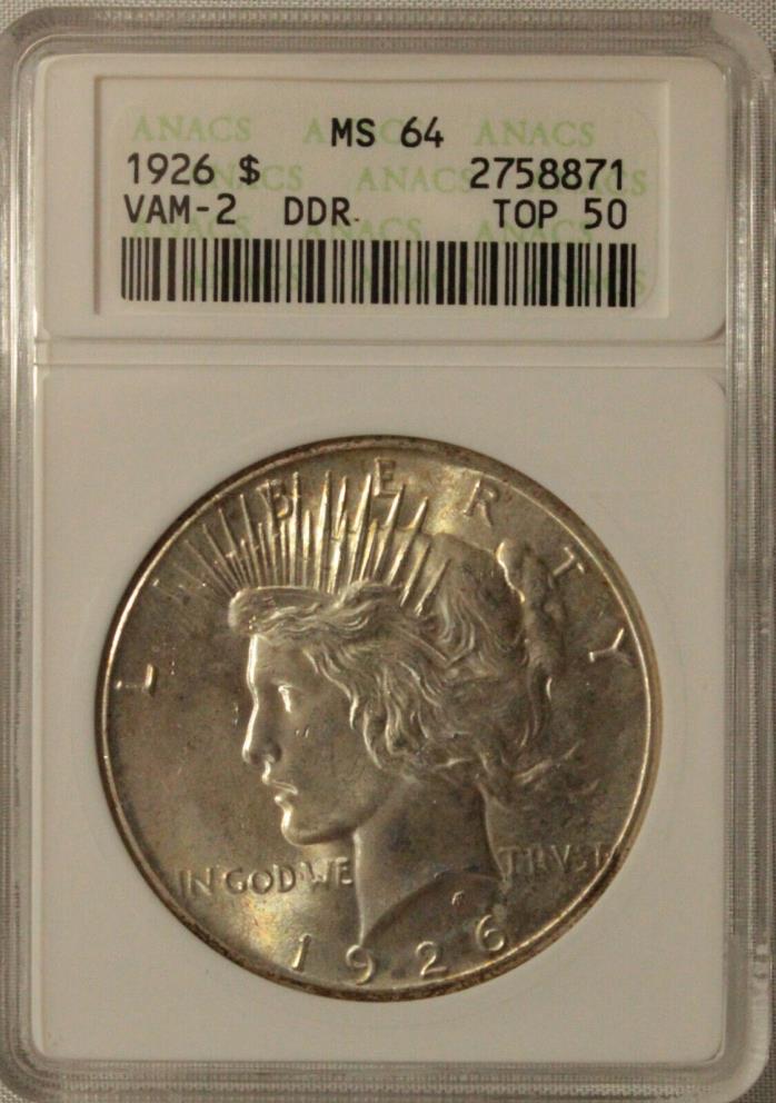 1926-P PEACE SILVER DOLLAR GRADED MS 64 VAM-2 DDR Top 50 BY ANACS