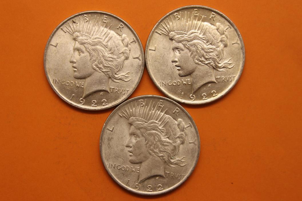 Lot of 3 1922 Silver Peace Dollars #23