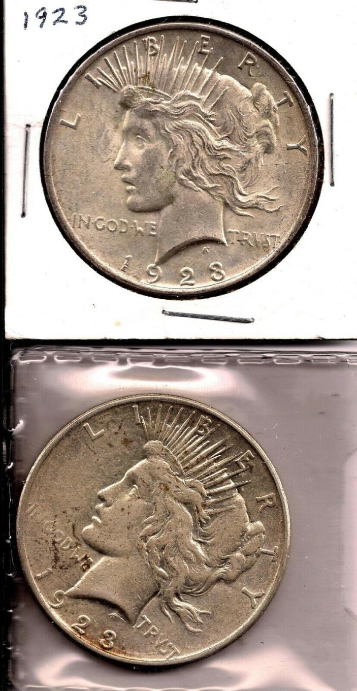 2 COINS 1923 Peace Silver Dollars Brilliant Uncirculated - WONDERFUL! 2