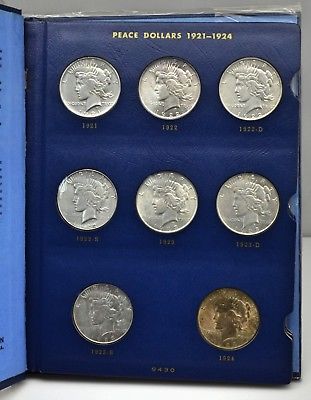 Complete Silver Peace Dollar Set VF to BU in Whitman Bookshelf Album