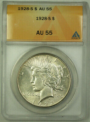 1928-S Peace Silver Dollar $1 Coin ANACS AU-55 Planchet Flake on Reverse RJS