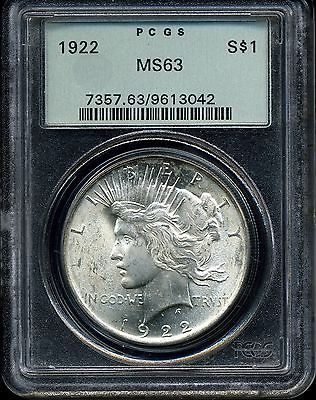 1922 $1 Peace Silver Dollar MS63 PCGS 9613042