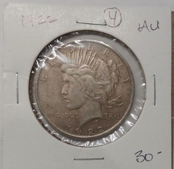 1922 P  AU Peace Dollar Early Liberty 90% Silver Coin #4