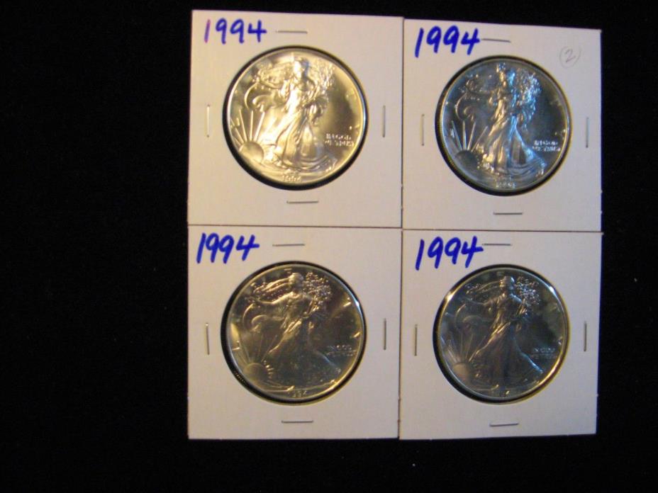 4 PCS 1994 AMERICAN SILVER EAGLE.  MINT NEW! FROM ORIGINAL ROLL!  FREE SHIPPING