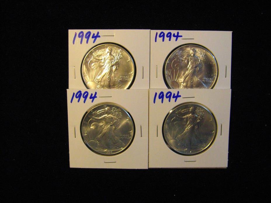 4 PCS 1994 AMERICAN SILVER EAGLE.  MINT NEW FROM ORIGINAL ROLL.  FREE SHIPPING
