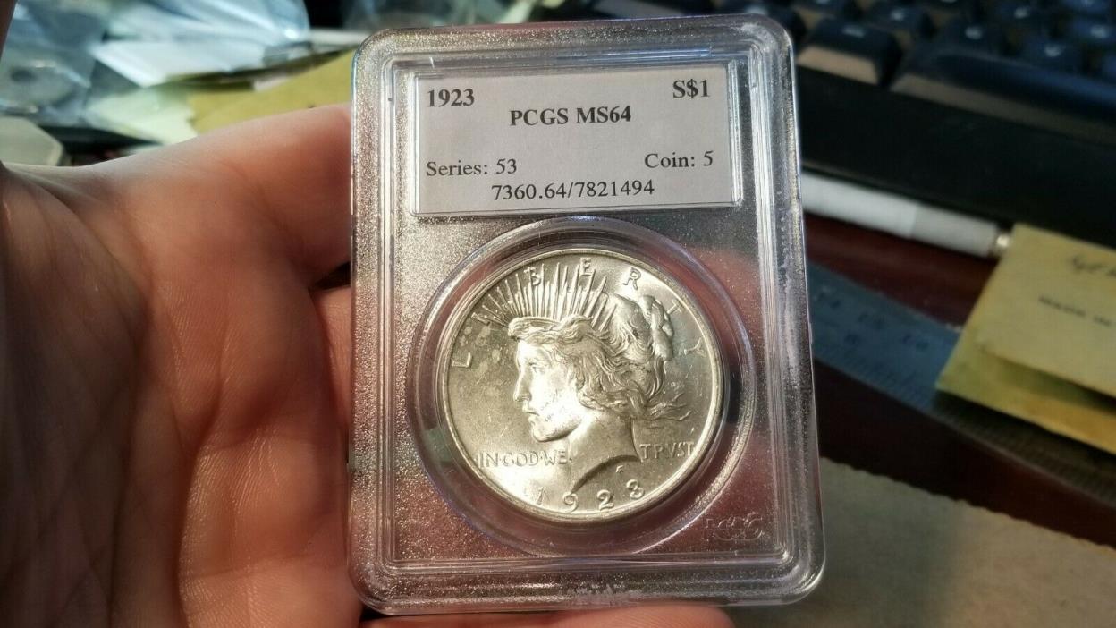 $1 1923 Peace Silver Dollar PCGS MS 64