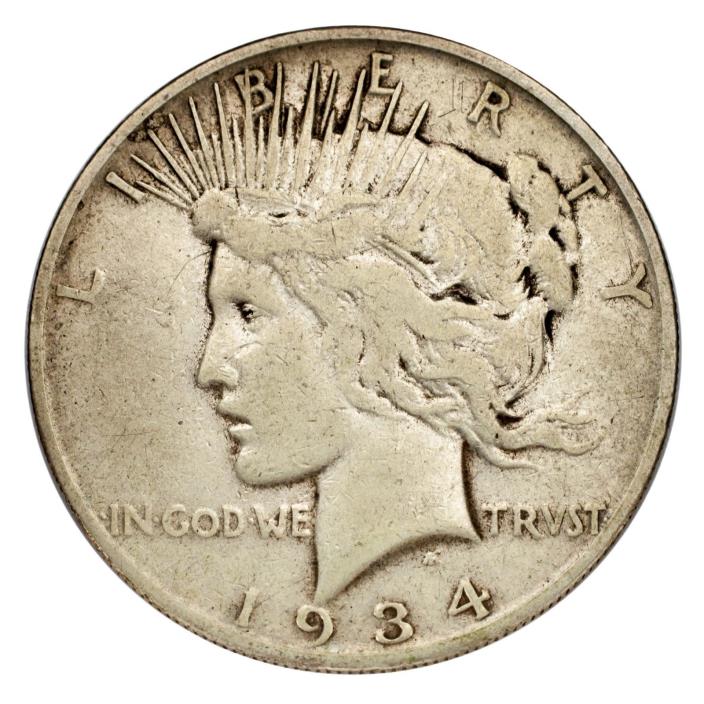 1934-S Silver Peace Dollar $1 (Fine, F Condition) Nice Detail