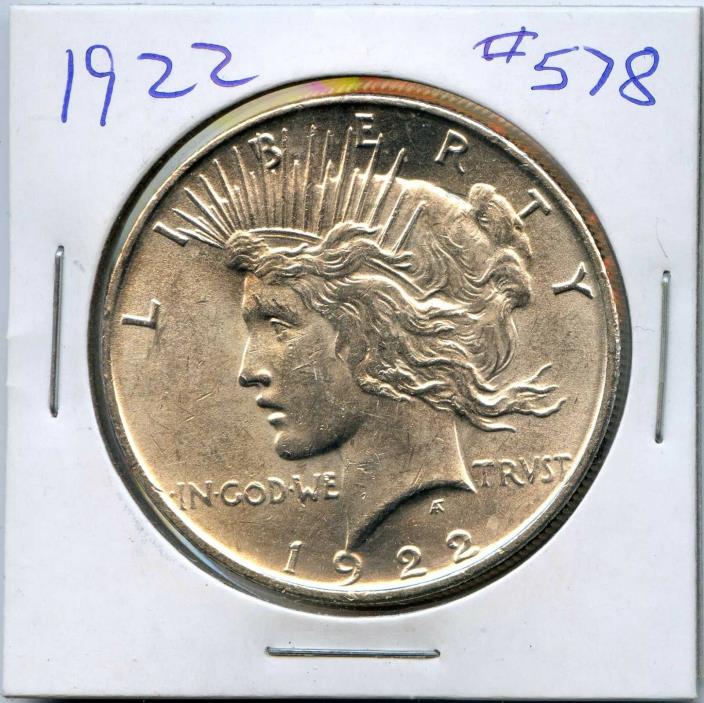 1922 $1 Silver Peace Dollar. Uncirculated From Original Roll. Lot #679