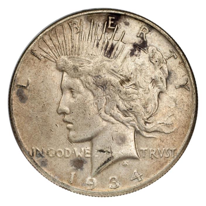 1934-S Silver Peace Dollar $1 (Fine, F Condition) Natural Color