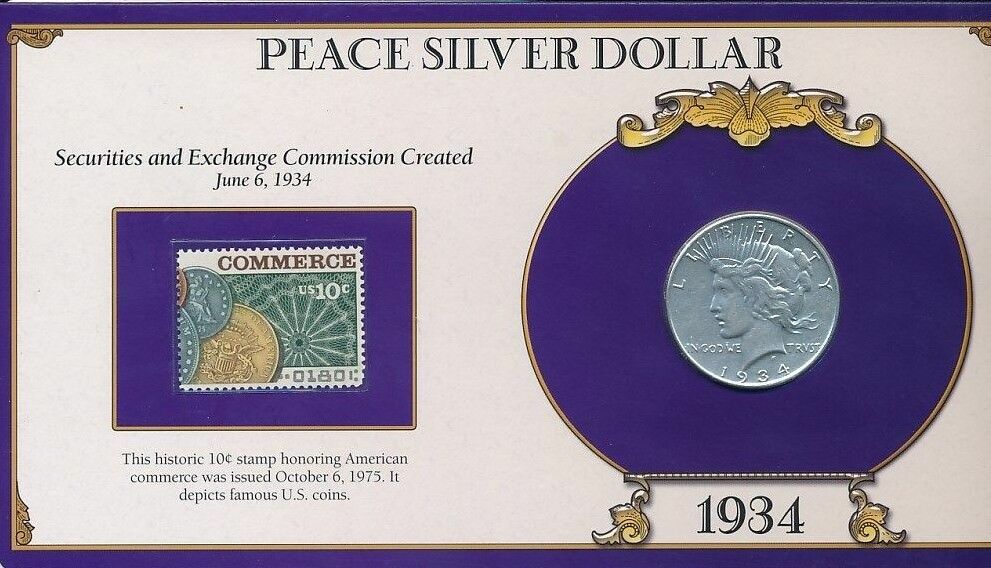 1934 PEACE SILVER DOLLAR-WONDERFUL CONDITION! STAMP/INFO CARD-SHIPS FREE!