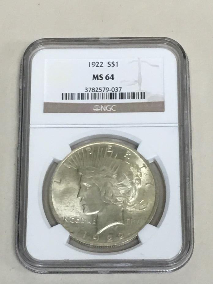 1922 $1 Silver Peace Dollar NGC MS-64 Certified Graded FREE SHIPPING!