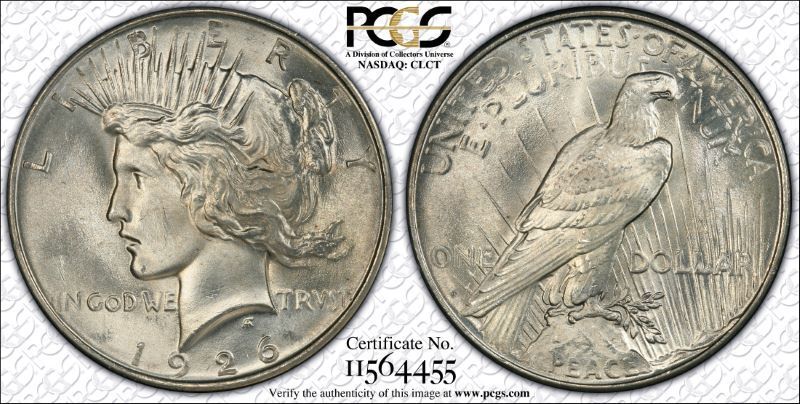 1926-D $1 PCGS MS65 1926-D Peace Silver Dollar - True-View - Free Shipping