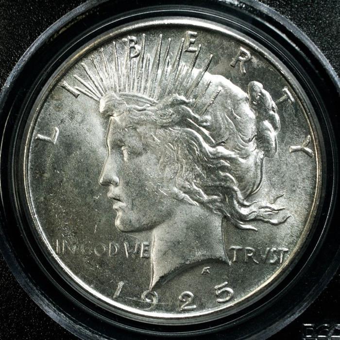1925-S Peace Dollar - PCGS MS64 - CAC Approved, Choice UNC White Silver $1