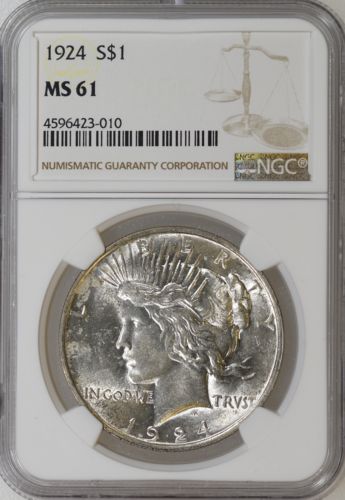 1924-P NGC MS61 Peace Silver Dollar Nice Strike Strong Luster - I-10806