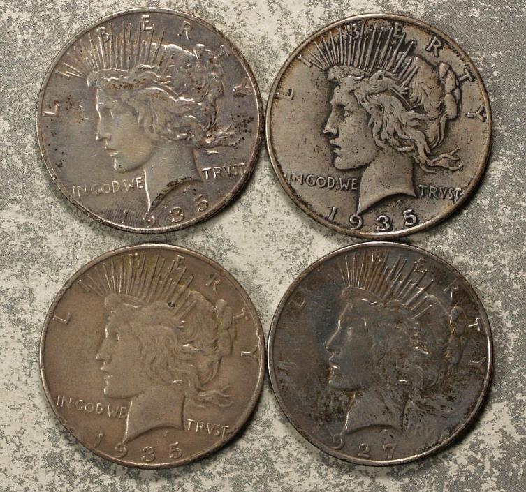 Four Better Date Peace Dollars - 1927-D, 1935, 1935-S (2)