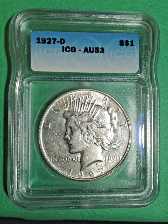 1927-D Peace Silver Dollar AU53 Denver Mint White Gems Are Tough Finds