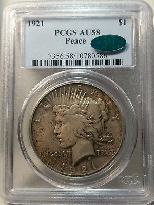 1921 Peace Dollar - Graded and Certified by PCGS AU58 - CAC