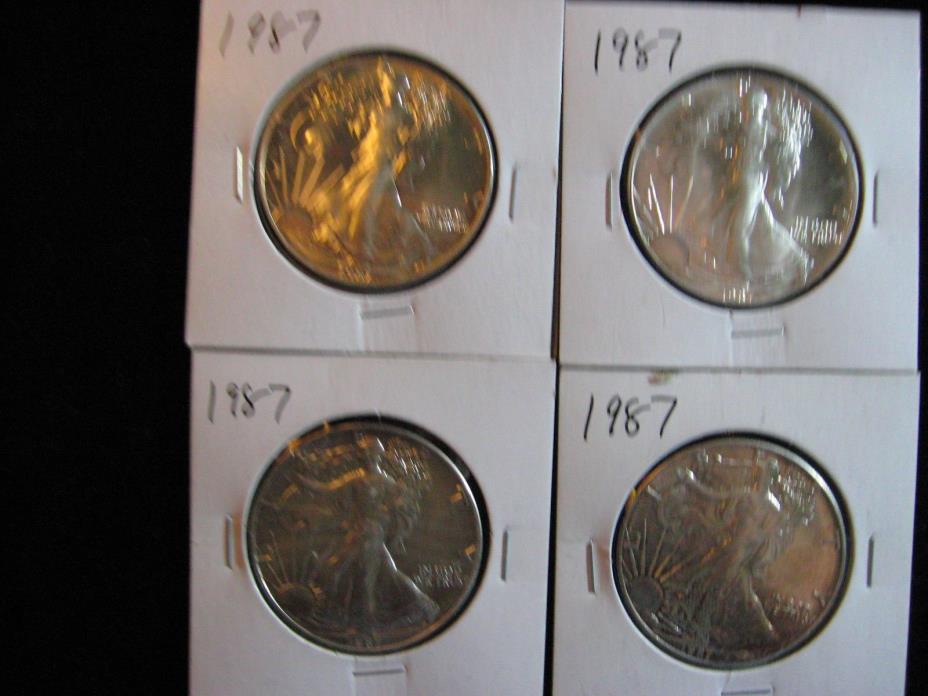 4 PCS AMERICAN SILVER EAGLE.  ALL 1987 MINT NEW!  FREE SHIPPING